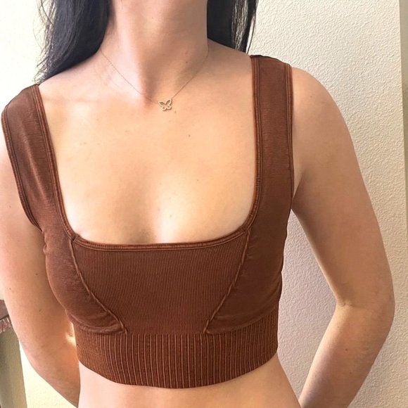 NEW FREE PEOPLE SQUARE NECK GOOD KARMA RUSTY BROWN BRA CROP TOP SZ:XS/S M/L NWOT - Picture 2 of 9